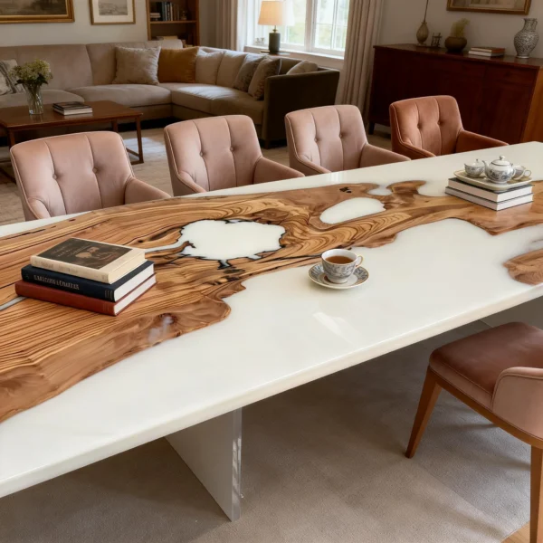 Alternative view of Custom Oval Olive Wood Epoxy Dining Table-GLM-1
