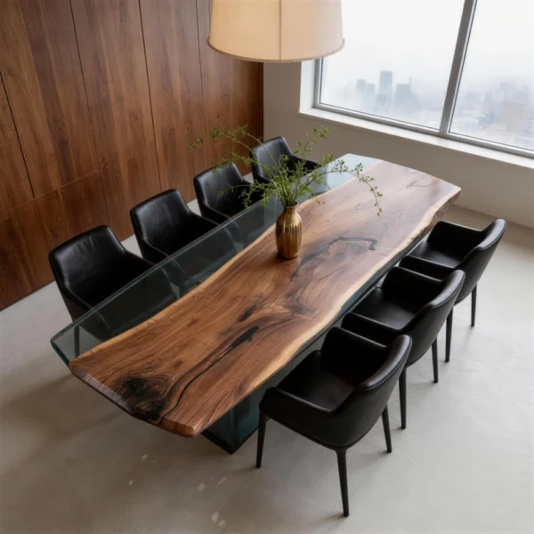 Gemstone-shaped Black Walnut Epoxy Resin Table