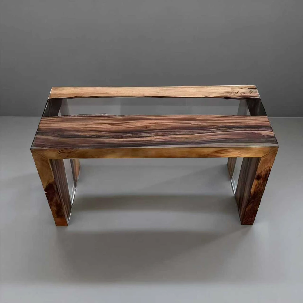 Walnut Epoxy Resin Double-Edge Angled Bench - Image 3