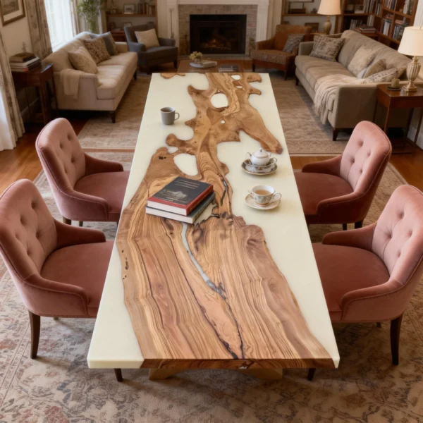 Custom Oval Olive Wood Epoxy Dining Table-GLM-1
