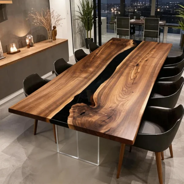 Black walnut wood epoxy resin table