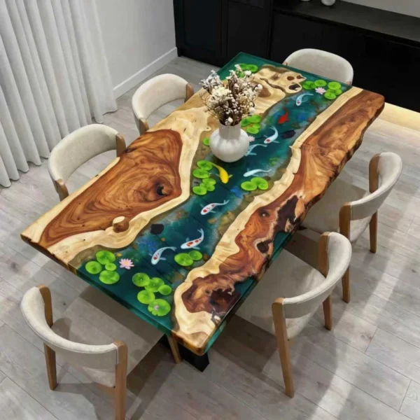 Hand-painted epoxy resin table