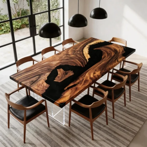 Walnut wood epoxy resin table