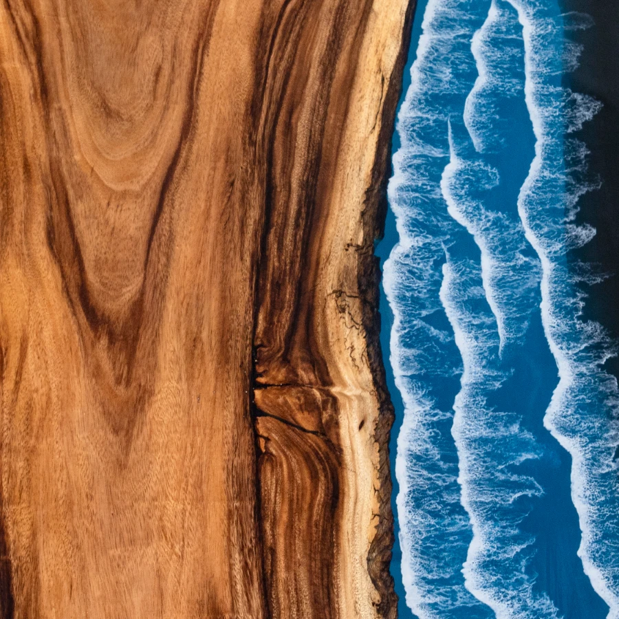 Custom Navy Blue Resin River Walnut Table with Ocean Fish Details-HTM-1 - Image 6