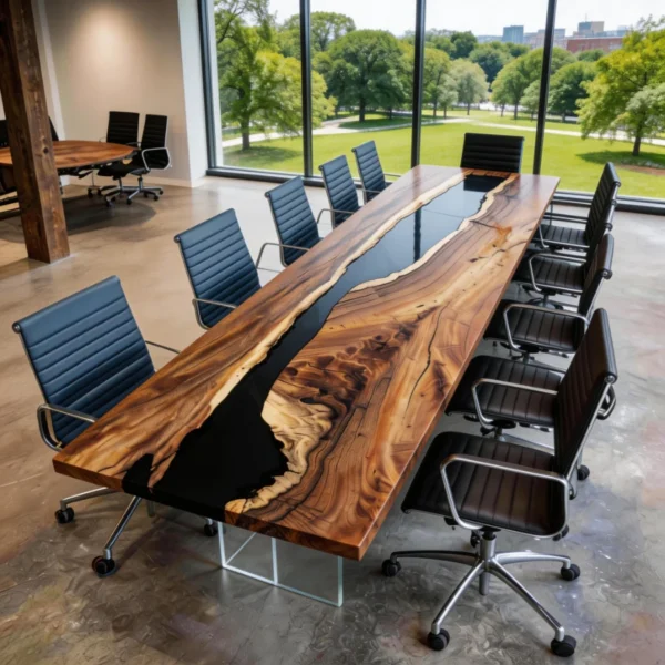 Customized black epoxy walnut conference table-HTM-8
