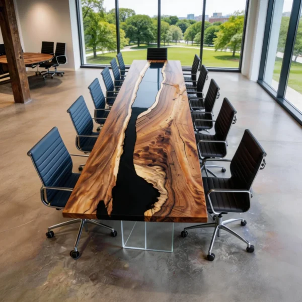Alternative view of Customized black epoxy walnut conference table-HTM-8