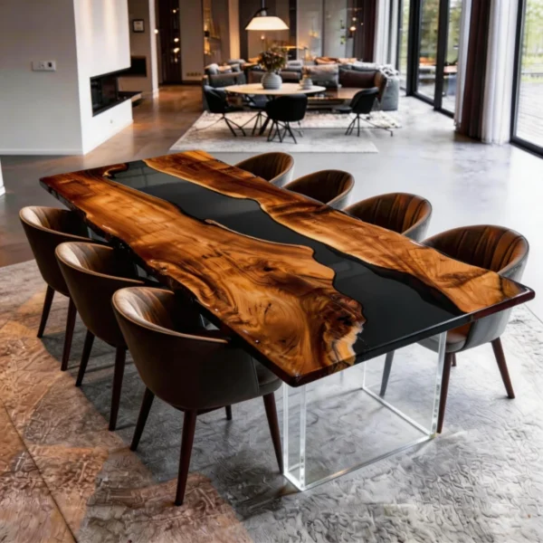 Alternative view of Customized walnut wood black resin decorative dining table-HTM-6