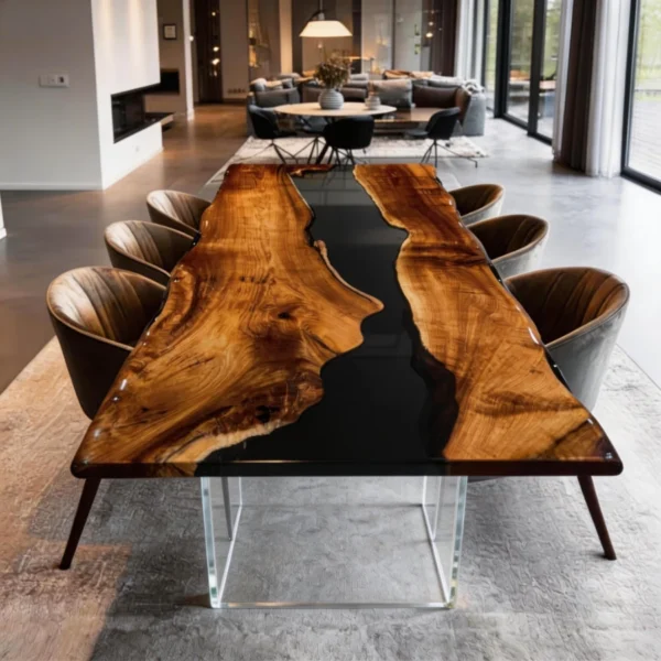 Customized walnut wood black resin decorative dining table-HTM-6