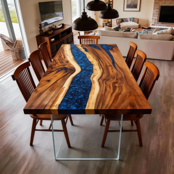 Alternative view of Customized walnut wood blue swirl powder pattern-HTM-10