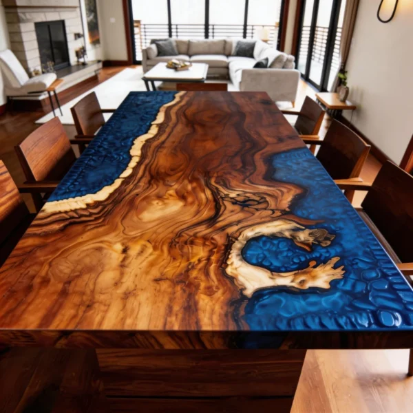 Alternative view of Customized walnut wood blue whirlpool pattern single board-HTM-9
