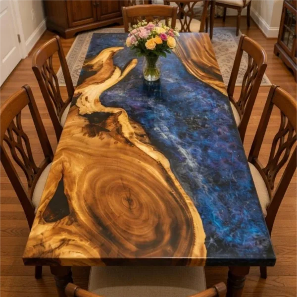 Italian Galaxy Aurora Style Walnut Epoxy Resin Art Table-HTM-5