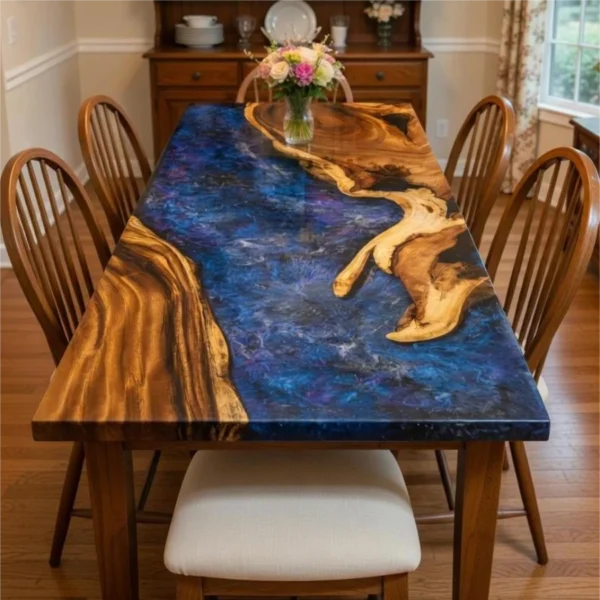 Alternative view of Italian Galaxy Aurora Style Walnut Epoxy Resin Art Table-HTM-5