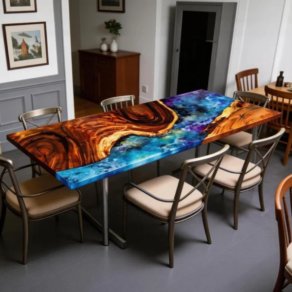 Alternative view of ‌Custom Italian Galaxy Aurora Style Black Walnut Epoxy Resin Office Desk‌-HTM-3