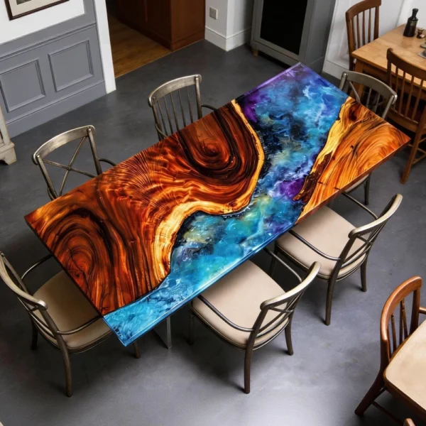 ‌Custom Italian Galaxy Aurora Style Black Walnut Epoxy Resin Office Desk‌-HTM-3