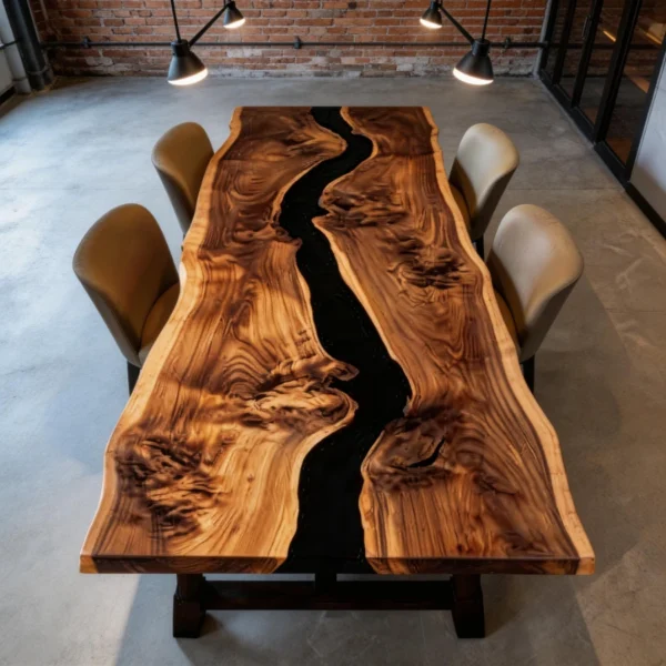 Alternative view of ‌Natural Edge Black Walnut Epoxy Resin River DiningTable-HHT-2