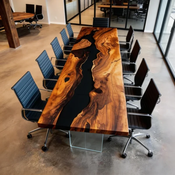 Executive Walnut Gloss Black Resin Conference Table -HTM-13