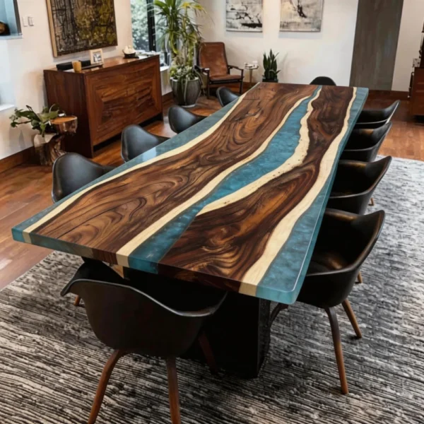 Walnut Double-Spliced Natural Edge Dining Table with Silver Gray Pattern-HTM-12