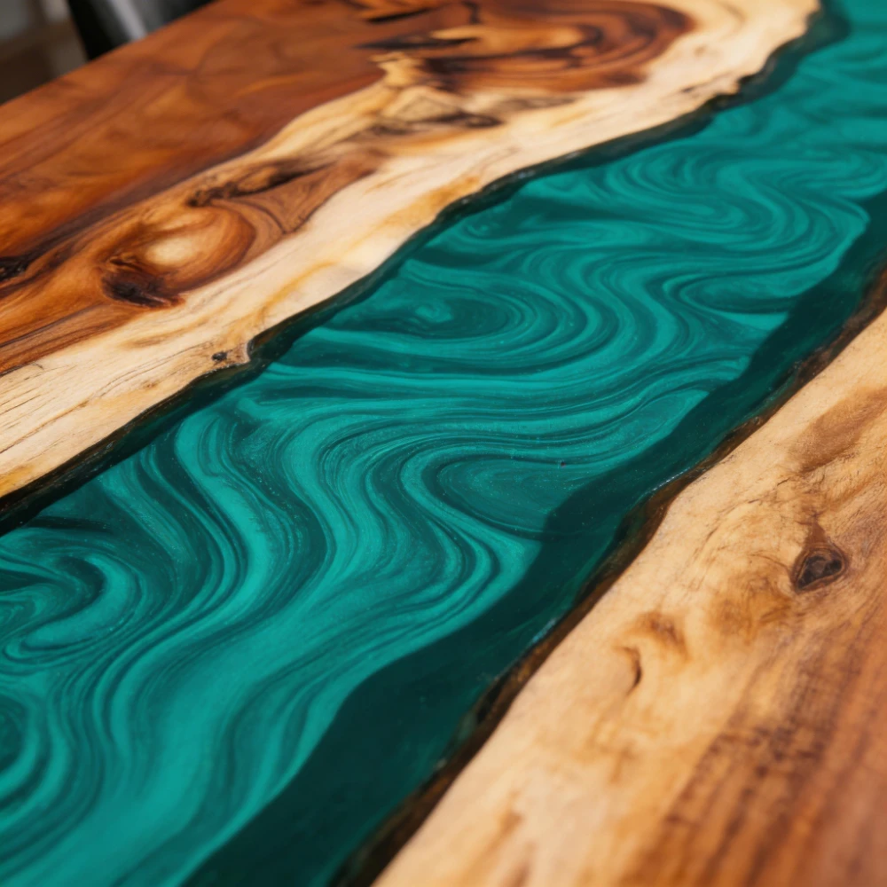 Walnut Resin Dining Table with Emerald Ocean Vortex Design-HTM-11 - Image 6